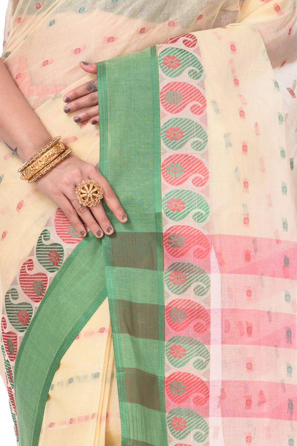 Off-White Pure Cotton Amkolka_Par Tant Saree (479)